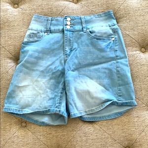 Mid length light blue Jean shorts
